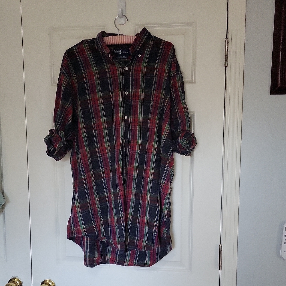 Vintage Ralph Lauren Madras Plaid Button-Up Shirt Size XL